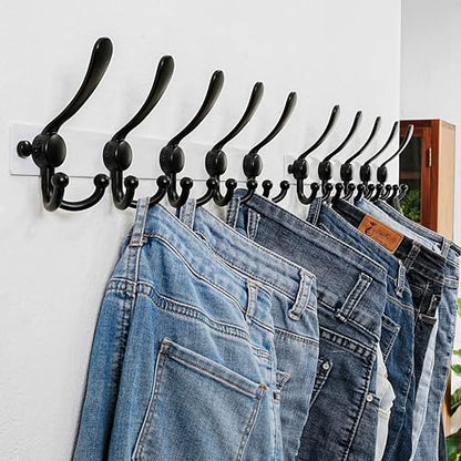 Dseap Coat Rack Wall Mount, Heavy Duty 12-Gauge Base vs Flimsy 1mm, Double-Thick Solid Anti-Snap Hooks, 16” Stud-Mount, Stainless Steel Hanger for Clothes Hat Entryway Closet Mudroom, White & Black - color: White/Black, size: L=17" (1pcs)