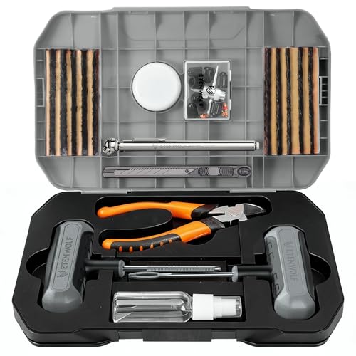 ETENWOLF Tire Repair Kit 42 Pcs, Heavy Duty Tire Plug Kit to Fix Punctures, Tire Repair Tool with Plugs for Car, Motorcycle, ATV, Jeep, Truck, Tractor, Gifts for Him Her Men Women (Grey) - color: Grey