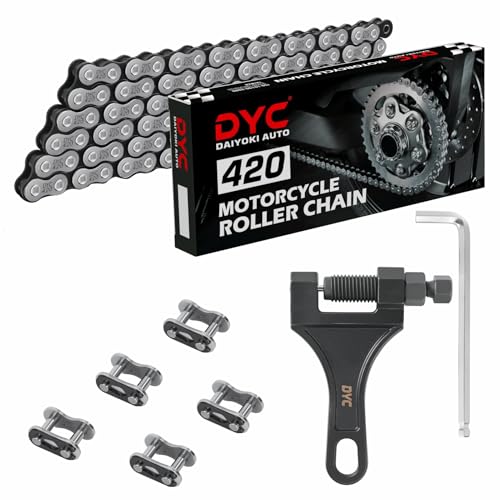 DYC 420 Chain 138 Links Cut-to-Fit w/Master Link & Chain Breaker Tool for Mini Bike, Pit Bike, Dirt Bike, ATV & Go Kart (Coleman, Baja, SSR, TaoTao, Coolster, Apollo, Kazuma, TrailMaster, Massimo) - size: 420-138L