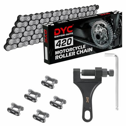 DYC 420 Chain 138 Links Cut-to-Fit w/Master Link & Chain Breaker Tool for Mini Bike, Pit Bike, Dirt Bike, ATV & Go Kart (Coleman, Baja, SSR, TaoTao, Coolster, Apollo, Kazuma, TrailMaster, Massimo) - size: 420-138L