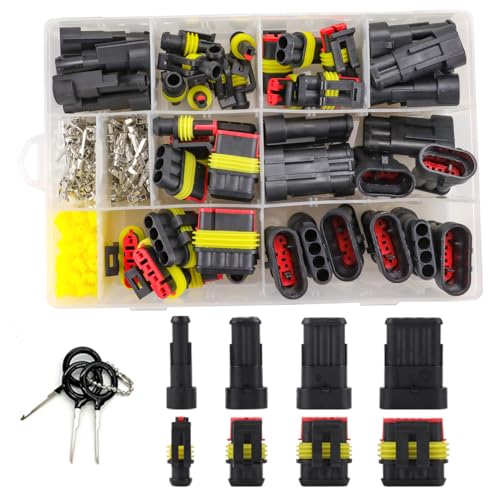 26 Sets 355Pcs Automotive Waterproof Wire Connectors - Male/Female 1/2/3/4 Pin - for Cars, Motorcycles & Boats - 22-16 AWG - size: 355PCS Connectors
