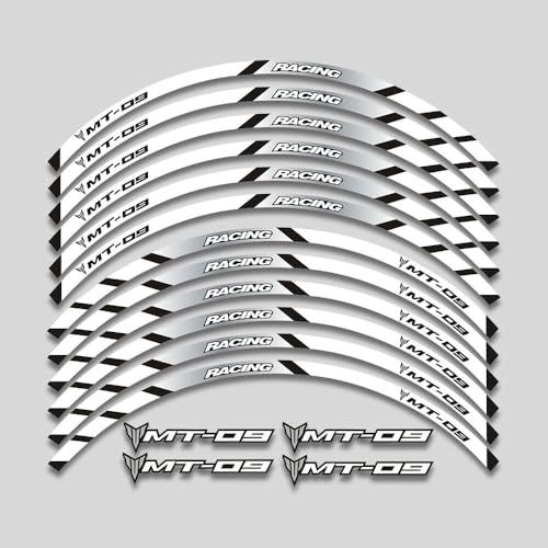 For Yamaha MT09 MT-09 Motorcycles Accessories Thick Edge Outer Front and Rear Rim Wheel Reflective Decal Sticker Magnet Strip Tape (A White,12) - color: A White