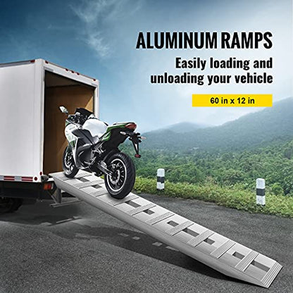 VEVOR Aluminum Ramps, 6000 lbs, Heavy-Duty Ramps with Top Hook Attaching End, Universal Loading Ramp for Motorcycle, Tractor, ATV/UTV, Trucks, Lawn Mower, 60" L x 12" W, 2Pcs - size: 6000lbs