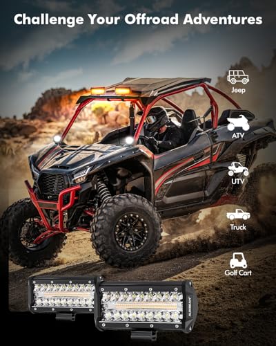 Auxbeam 6 Modes Amber White Series 7" 300W LED Light Bar, Flashing Strobe LED Pods Spot Flood Combo, Dual Color Amber Fog Lights for Jeep, Car, Motorcycle, ATV, UTV, SUV, Pair - color: 7"