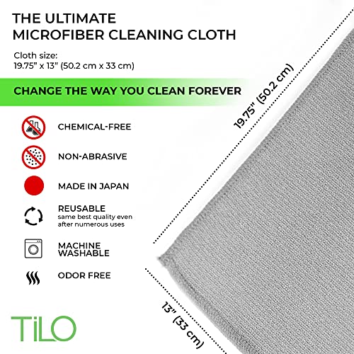 TILO Microfiber Cleaning Cloth – 19x13 Inch Ultra-Absorbent, Streak-Free, Lint-Free, Reusable Polishing Cloth for Dust, Grease, Dirt, and Delicate Surfaces – Non-Abrasive – Grey - color: Grey