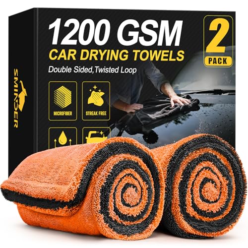 SMINDER 2-Pack 1200 GSM Car Drying Towels – Microfiber Towels for Cars (36" x 24"), Ultra-Absorbent, Streak-Free, Scratch-Free, No Water Spots, Double-Twist Pile & Edgeless Design(Orange) - color: Orange