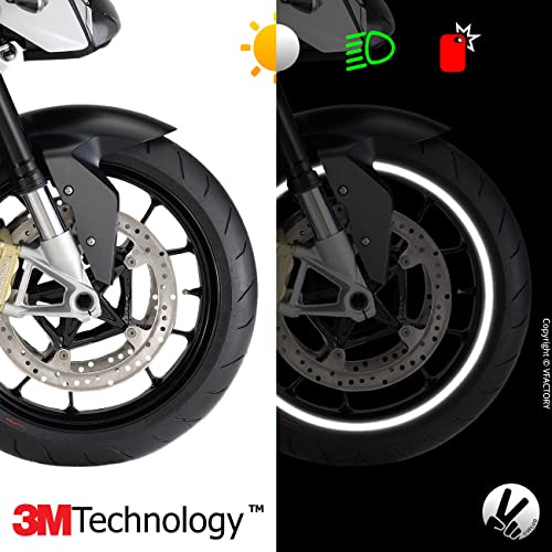 VFLUO - Motorcycle Reflective Wheel Stripes kit, 1 Wheel Rim Stickers Pack, 3M Technology™ - High lateral Visibility, Discreet and Design, Easy Installation
