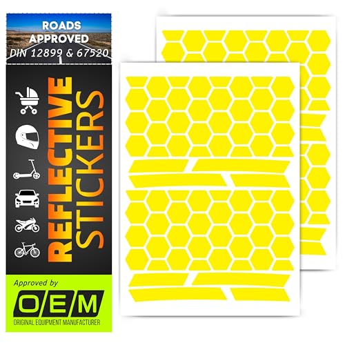 DIN67520 ECE104 Made with Ora FOL 5600 reflectors, Reflective Tape Sticker, Waterproof Trailer, Children's car, Motorcycle, Helmet, Rims, Bicycle, Cat's Eye Reflection, 144 Pieces (Yellow) - color: Yellow