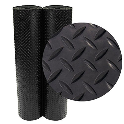 Rubber-Cal Diamond-Plate Rubber Flooring Roll - 3 mm x 4 ft x 2 ft Roll - Black - size: 24"L x 48"W x 0.1"Th