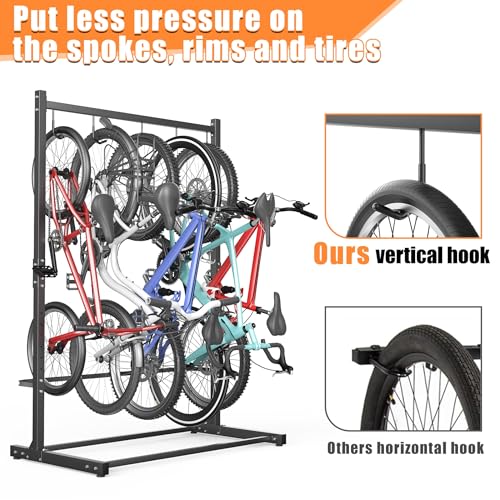 TORACK Garage Freestanding Hanging Bike Stand with Wheels, Heavy Duty Rolling 5 Bikes Vertical Bike Storage Stand Floor Bike Storage Rack(for 5 Bikes) - style: Bike stand for 5 bikes