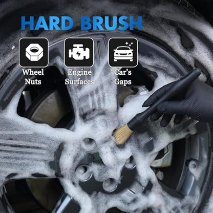 3PCS Car Detailing Brush Set - Interior or Exterior Car Cleaning Brush, [Durable Bristles] Ultra Soft Boars Hair Car Detailing Brushes, Auto Detail Brushes for Air Vent, Leather Seat, Wheels, Emblems