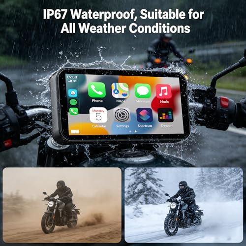 6.25" Motorcycle Carplay & Android Auto Touch Screen | GPS Navigation System with Bluetooth & Wifi, Navigation, Siri, Google Assistant with Wire Control