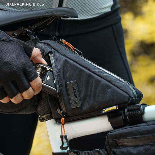 Rhinowalk Bike Frame Triangle Bag, Waterproof Compact Storage Bag with YKK Zippers, Multi-Pocket Design, Doesn’t Rub Legs – 0.9L, Black - color: Full Black,0.9L