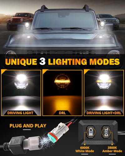 Auxbeam 4In LED Offroad Lights 2PCS, 110W Round LED Pods Auxiliary Driving Light with Amber DRL Design, Super Bright Light Bar Round Fog Light Wiring Harness for Truck Pickup SUV ATV UTV 4x4 - color: White Beam with DRL
