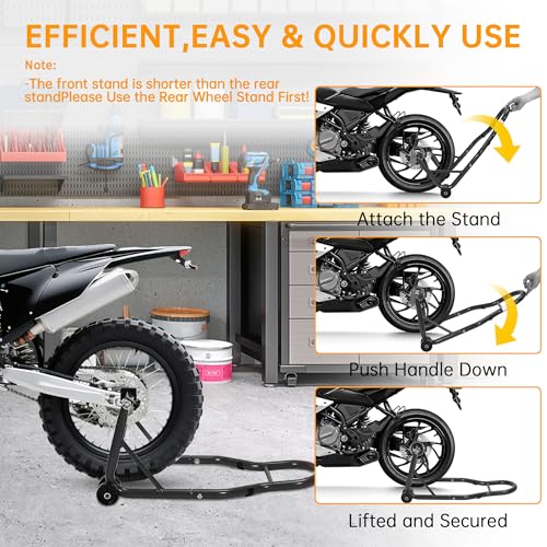 Heavy Duty Motorcycle Lift Stand Set, Front & Rear Wheel Paddock Stand with Adjustable Prong A dapter + L Swingarm Spool, 900 Lb Capacity for Bike Maintenance & Repairs, Black - color: Black