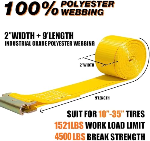 Vehicle Wheel Chock Tie Down kit 4500lb Break Strength-4 Pack 2" x9' E Track Straps-Ultimate Heavy Duty Trailer Tire Strap System for ATV,UTV,Lawn Mower - style: 4-Wheel Chock Set