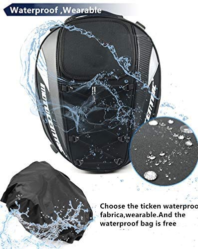 Motorcycle Tail/Seat Bag - Dual Use Waterproof Helmet Bag for Motorbike - with One Extra Cargo Net - color: Black&White