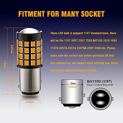 Antline 1157 LED Bulb Amber Yellow (2 Pack), 9-30V Super Bright 1600 Lumens 2057 2357 7528 1157NA 52-SMD LED Lamps with Projector for Replacement, Work as Turn Signal Blinker Lights - color: Amber Yellow
