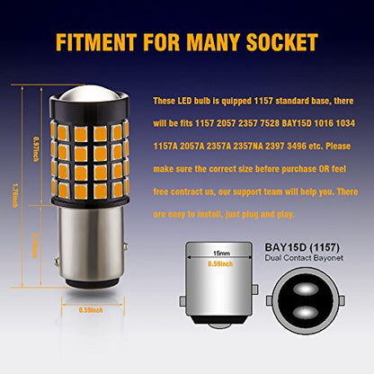 Antline 1157 LED Bulb Amber Yellow (2 Pack), 9-30V Super Bright 1600 Lumens 2057 2357 7528 1157NA 52-SMD LED Lamps with Projector for Replacement, Work as Turn Signal Blinker Lights - color: Amber Yellow