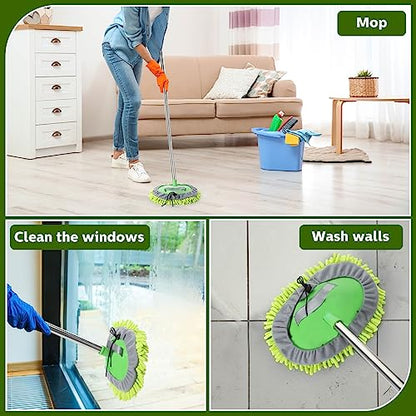 Tallew 5 Pcs Car Wash Mitt Kit, Car Clean Brush Not Included, Microfiber Mitt Clean Detail Cleaning Tools Truck Washing Chenille Scratch Replacement Kit for Auto RV Pickup Bus (Green) - color: Green