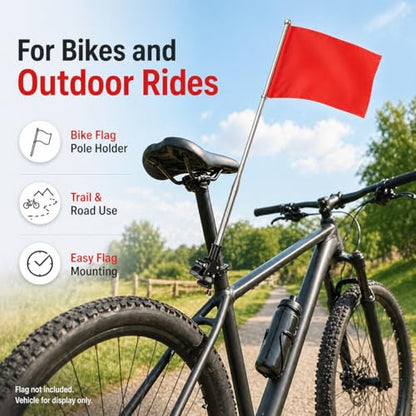 Bike Flag Pole, 2pcs Adjustable Motorcycle Flag Mounts Retractable Stainless Steel Motorcycle Flagpole, Holder for Mountain Road Bicycle Accessories (Extendable up to 52'')