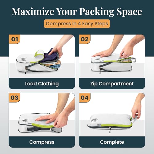 Extra Large Compression Packing Cube 6 Piece Set for Travel and Check Luggage by TRIPPED Travel Gear - color: White