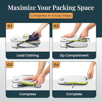 Extra Large Compression Packing Cube 6 Piece Set for Travel and Check Luggage by TRIPPED Travel Gear - color: White