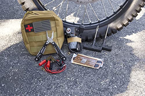 Motorcycle, ATV, UTV Flat Repair Kit Tubeless Tube Tire Repair Kit with Mini Air Compressor