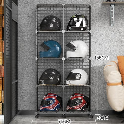 Motorcycle Football Helmet Display Case Cabinet Holder Rack,floor-standing Metal Fireman's Helmet Large Display Holder，retail Hard Hat Baseball Hats Display Stand,stackable Modular Shelves