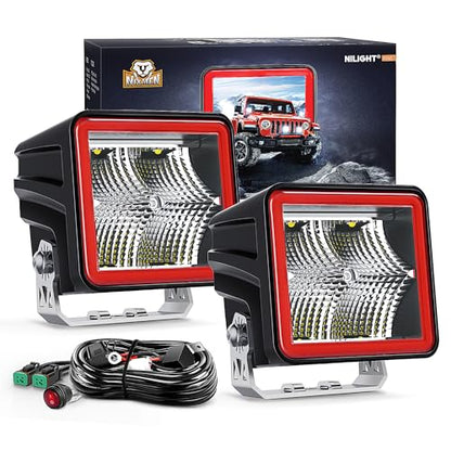 Nilight 3 Inch Cube LED Pod Light Bar 20W 2100LM Super Flood Screw-Less Offroad Driving Work Lights w/16AWG DT Wiring Harness Kit for Truck UTV 4x4 ATV Motorcycle - color: Indirect 4LED Flood Pod-White