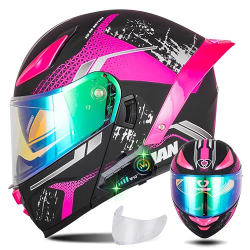 Bluetooth Modular Motorcycle Helmet, Flip Up Full Face Motorcycle Helmets for Men & Women with Tinted and Clear Visor Meet DOT Approved, Lightweight Motorbike Street Sport Bike Helmet - color: N
