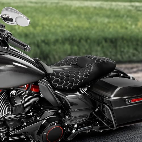 C.C. RIDER Octogon Highway 2-up Motorcycle Seat Driver Passenger Touring Seat for Harley Davison Electra Glide Classic Street Glide Road Glide 2009-2023 - color: Seat-Grey Stitching