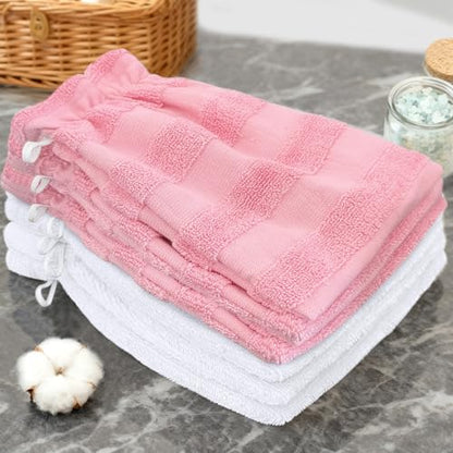 VOOVA & MOVAS 6-Pack Wash Mitts for Body, 100% Cotton Soft Absorbent Wash Cloths with Hanging Loop, 8.3x6.3 Inch European Style Wash Gloves for Shower & Spa, Jacquard Pink Stripe & White - color: Jacquard Pink Stripe & White