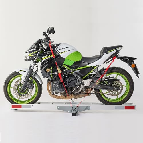 Motorcycle Hitch Carrier with 47‘’ Loading Ramp, Aluminum Hitch Bike Rack for Car & SUV, 400lb Capacity, Dirt Bike Trailer Rack with Stabilizer & Ratchet Straps, Fits 2" Receiver