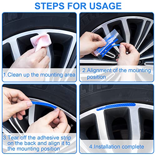 OIIKI 80PCS Reflective Car Wheel Rim Stickers, Wheel Adhesive Strips Stickers, Fluorescent Reflective Exterior Accessories Decorative Decals Tape for Car, Motocycle, Bicycle-Green, White, Blue, Red