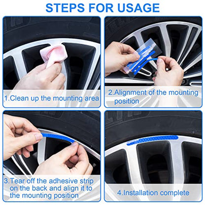 OIIKI 80PCS Reflective Car Wheel Rim Stickers, Wheel Adhesive Strips Stickers, Fluorescent Reflective Exterior Accessories Decorative Decals Tape for Car, Motocycle, Bicycle-Green, White, Blue, Red