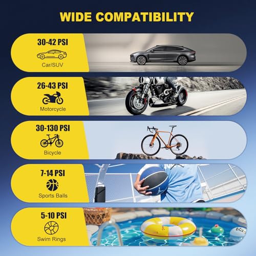 Tire Inflator Portable Air Compressor, 150PSI Faster Cordless Air Pump with Auto Shut-Off Function for Car, Motorcycle, Bicycle Balls with Digital Pressure Gauge 6000mAh Battery LED Light