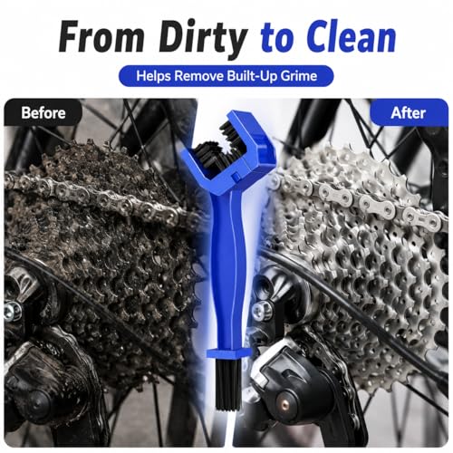 Motorcycle Bicycle Chain Cleaning Brush, Blue, 360° Deep Cleaning Power, Cleans All Three Sides Simultaneously