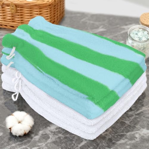 VOOVA & MOVAS 6-Pack Shower Wash Cloth, 100% Cotton Soft Absorbent Bath Mitts with Hanging Loop, 8.3x6.3 Inch European Style Bathing Gloves for Body & Spa, Green White Striped - color: Green-white Striped