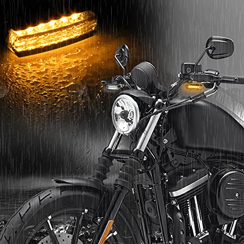 NTHREEAUTO Sequential Handlebar Front Turn Signals Flowing LED Motorcycle Blinkers Mini Running Light Compatible with Harley Dyna Sportster 883 Road King Softail - color: Amber/White