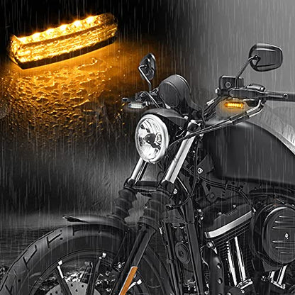 NTHREEAUTO Sequential Handlebar Front Turn Signals Flowing LED Motorcycle Blinkers Mini Running Light Compatible with Harley Dyna Sportster 883 Road King Softail - color: Amber/White