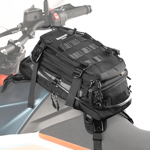 Rhinowalk Motorcycle Tank Bag Backpack Travel Luggage Separate Water Bag Duffel Bag with molle system fits most Adventure and Sport Motorcycle Frames - color: Black