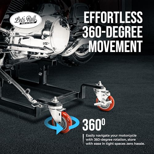 Let's Roll Cruiser Motorcycle Stand - 1200 LB Motorcycle Dolly for Garage Storage, Heavy Duty Dolly Wheels, Stable Garage Wheel Dollies with Mobility for Maintenance - Made in The USA