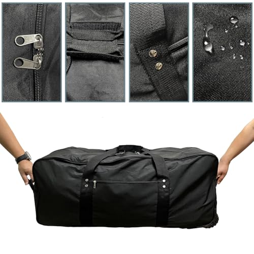 34 inch Large Foldable Duffle Bag with Wheels 600D Oxford Collapsible Large Heavy Duty Cargo Duffel Storage Duffel with Rollers for Camping Travel Gear, Black. - style: 34in