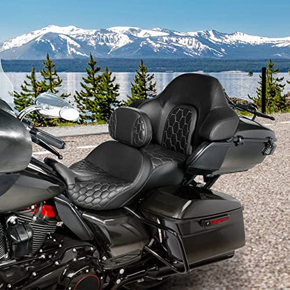 Extended Reach & Max Profile Seat Gel Rider Cushion with Rider Backrest and King Tour Pack Trunk Backrest Pad fit for Harley Touring Road King Street Glide Road Glide Electra Glide 09-2023 Black Black - color: Gel Style A Black Seat + 2 Backrest