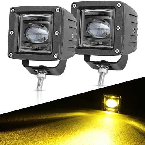 OFFROADTOWN Fog Lights 3'' SAE Yellow LED Pods DOT Approved Driving Lights Cut-Off Beam Amber Square LED Cubes Work Light for Truck Pickup SUV Car Motorcycle - color: 3inch_Amber SAE