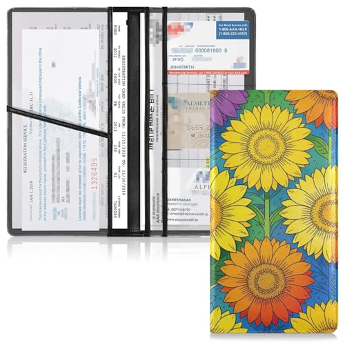 GuoChe Pu Leather Registration and Insurance Card Holder Men Women Document Wallet for any Car, Truck, Motorcycle, Trailer or Boat Rainbow Sunflower Lgbtq Flag Pride Month - color: 16