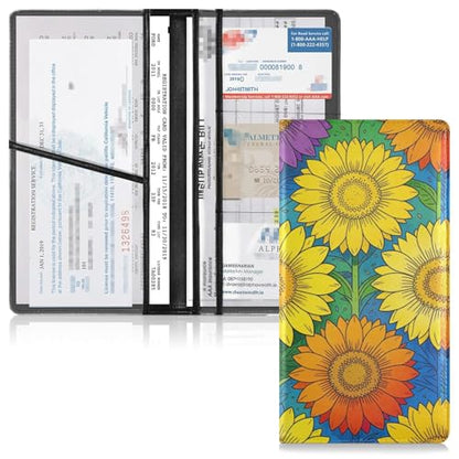 GuoChe Pu Leather Registration and Insurance Card Holder Men Women Document Wallet for any Car, Truck, Motorcycle, Trailer or Boat Rainbow Sunflower Lgbtq Flag Pride Month - color: 16