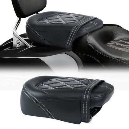 TCT-MOTORPARTS Low-Profile Leather Seat Passenger Seat Fits for Harley Touring 2009-2023 Electra Street Road Glide CVO Road King White Stitching - color: Passenger Seat White