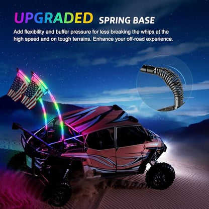 2 Pack 4FT Whip Lights with Spring Base,LED Whip Light with App & Remote Control, Spiral RGB Chasing Lighted Whips with Rocker Switch, Music Whip Light for UTV ATV Polaris RZR Can-Am SXS Truck - size: 4FT / (Pack of 2)